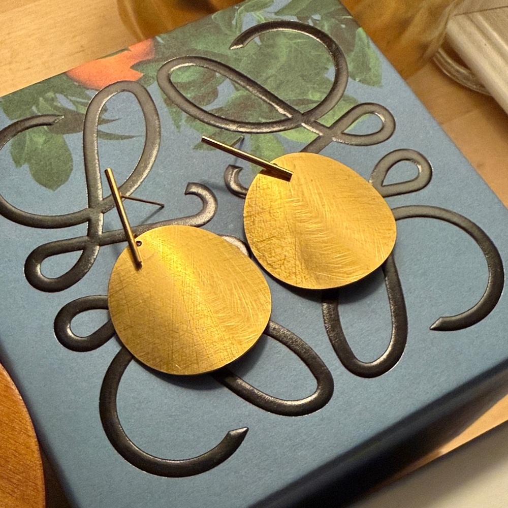 Brushed Gold Disc Drop Earrings